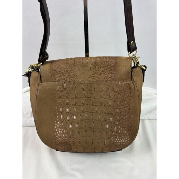 Brahmin Sonny Shoulder Crossbody Flap Bag Tan Croc Embossed Nubuck Leather - Picture 5 of 16